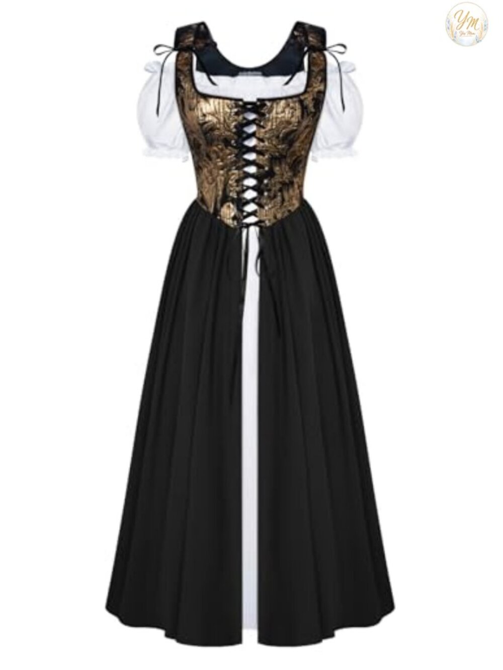 Renaissance Costume Women Medieval Corset Dress Fairy Puff Sleeve Halloween